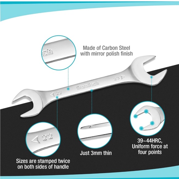 DURATECH Super-ThinOpen End WrenchSet Metric8-PieceSlimSpannerSet wRolling Pouch - Picture 6 of 8
